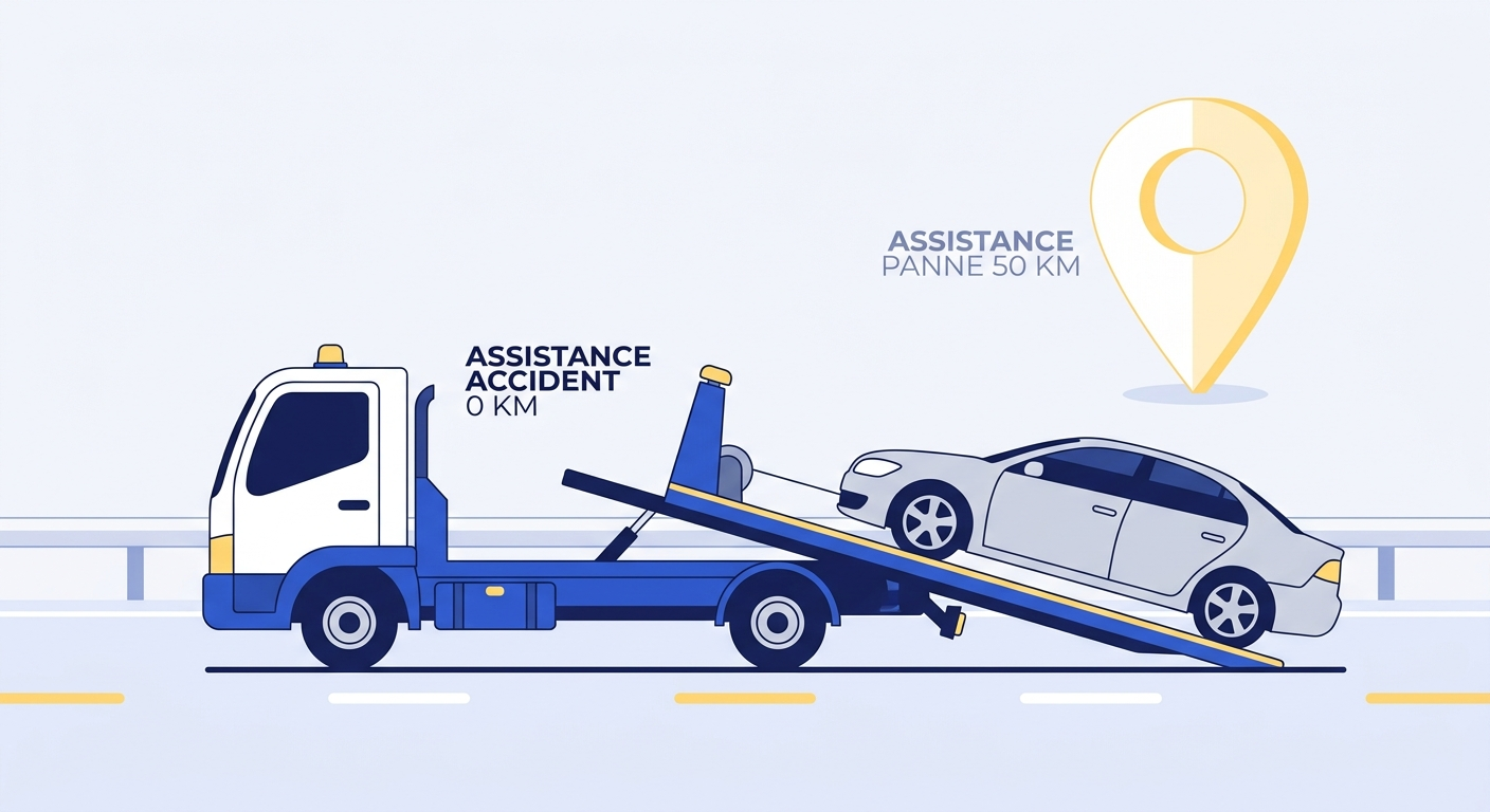 Assistance 0 km (accident) vs franchise 50 km (panne)